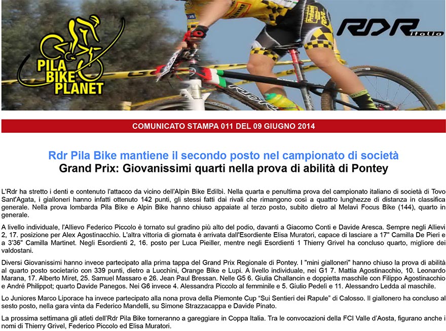 RDR Pila Bike  Rdr Pila Bike mantiene il secondo posto nel campionato di società
